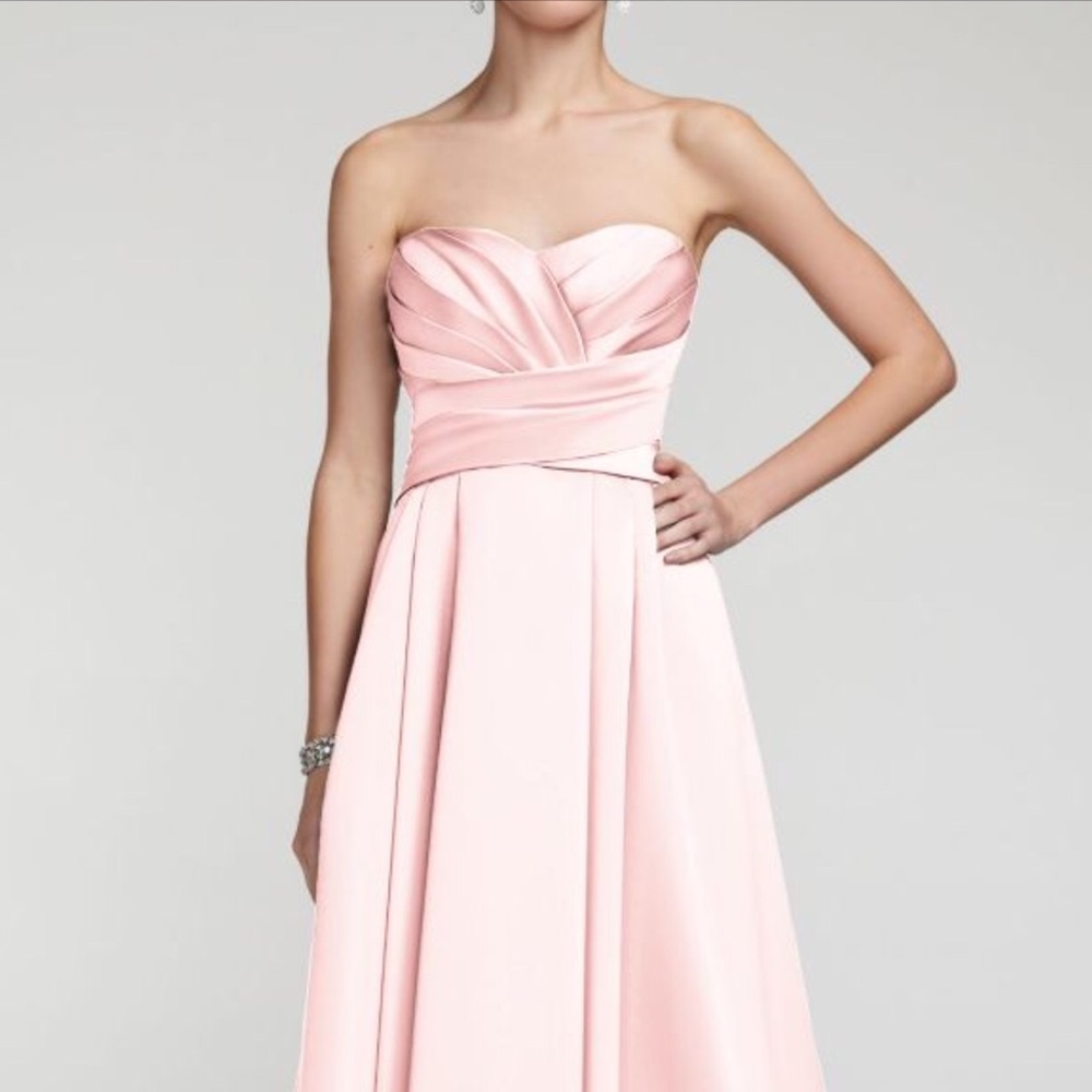 Satin blush pink strapless dress